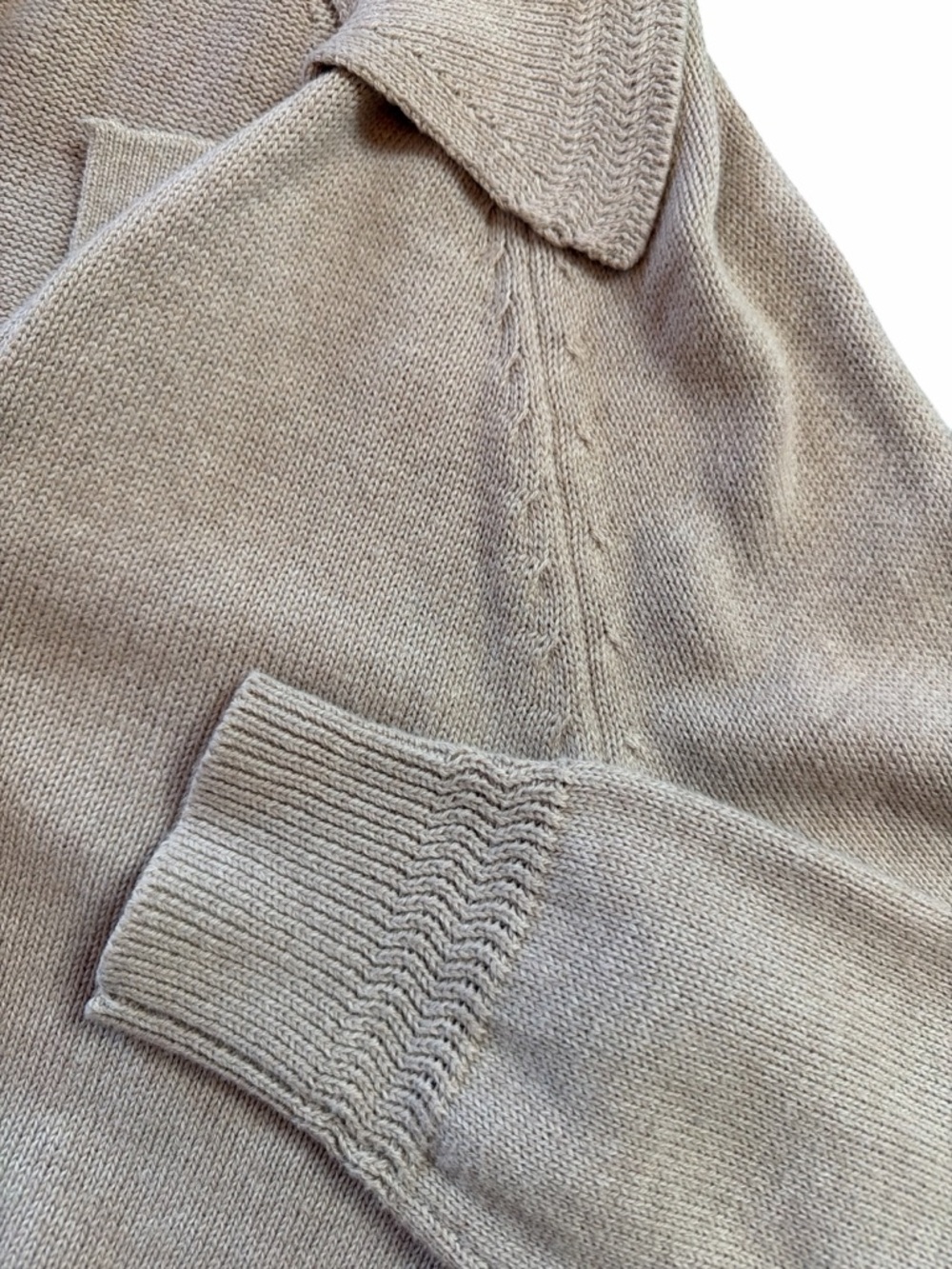 TAHARI 100% Cotton Beige Knit Collared Cardigan Minimalist Quiet Luxury S - Picture 3 of 7